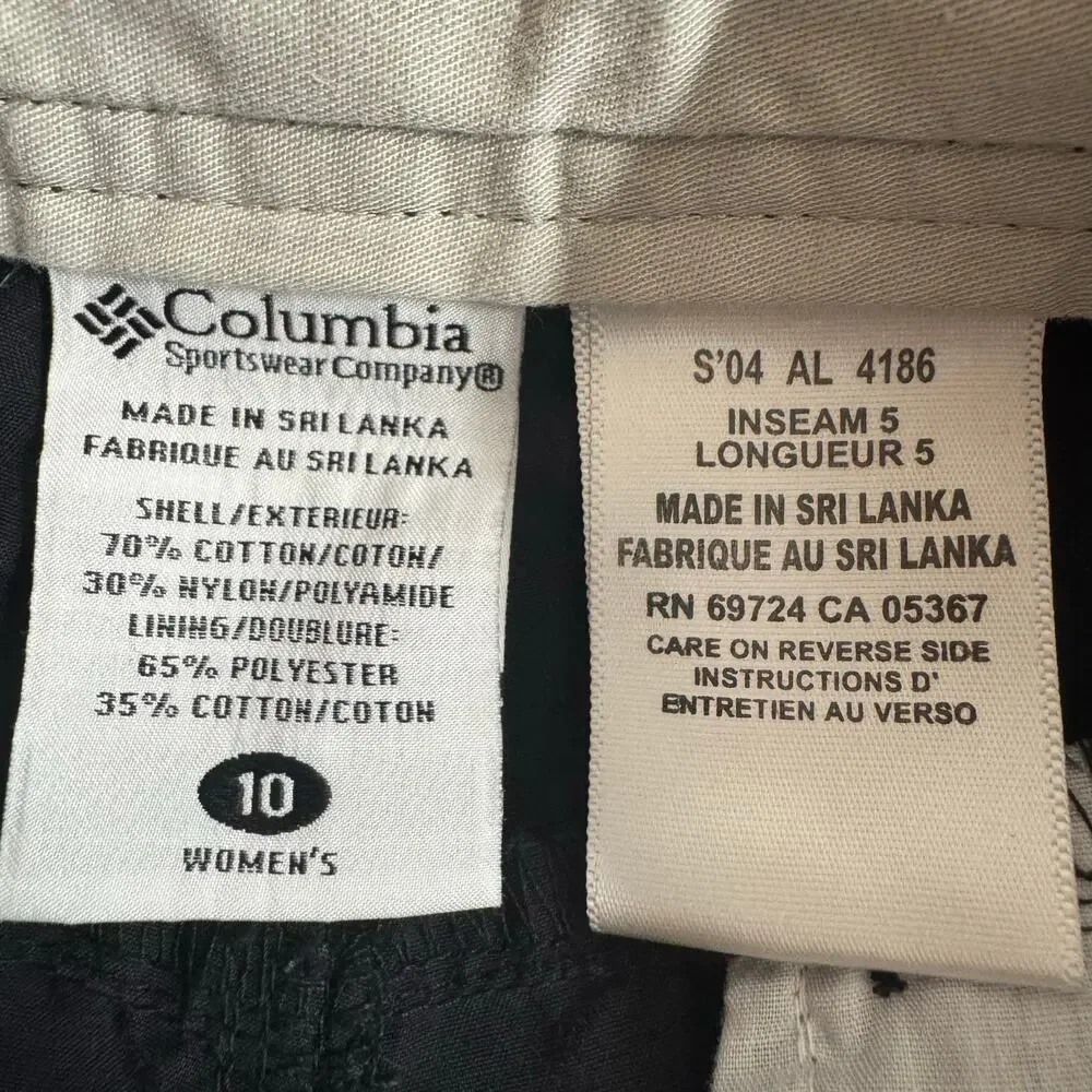 Columbia Hiking Outdoor Shorts Cotton Blend Womens 10 Black‎ Pockets Camping